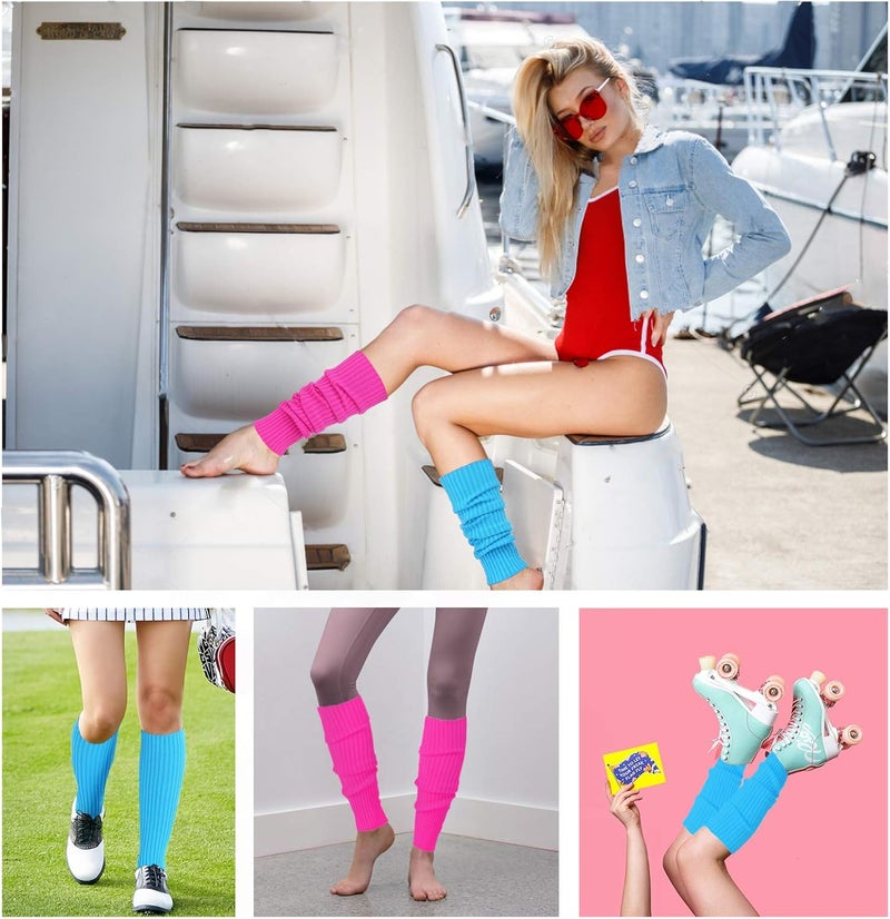 v28 Women Juniors Neon Ribbed Leg Warmers for 80s Eighty's Party Sports Yoga - Image 5